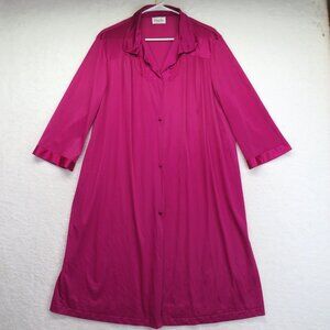 Vanity Fair Robe Womens Size Large Dark Pink Nylon‎ Made in USA Floral Motif